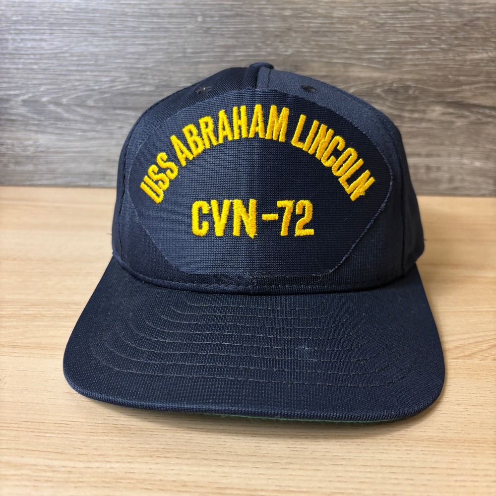 Vintage USS Abraham Lincoln Hat Cap Snap Back Blue Navy Trucker USA Made